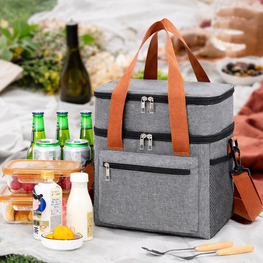 Bolsa Térmica Dupla 2 Andares Premium com Alça Ajustável – Marmita, Lancheira e Bebidas Quente ou Frio