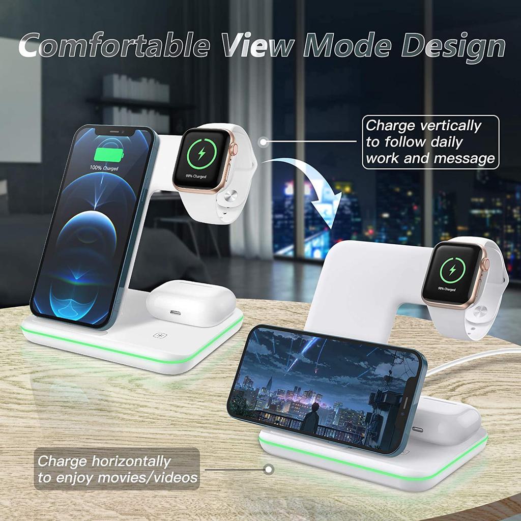 Base Turbo Carregador 3 em 1: Celular, Smartwarch e Fones Bluetooth - Vitrine Pop